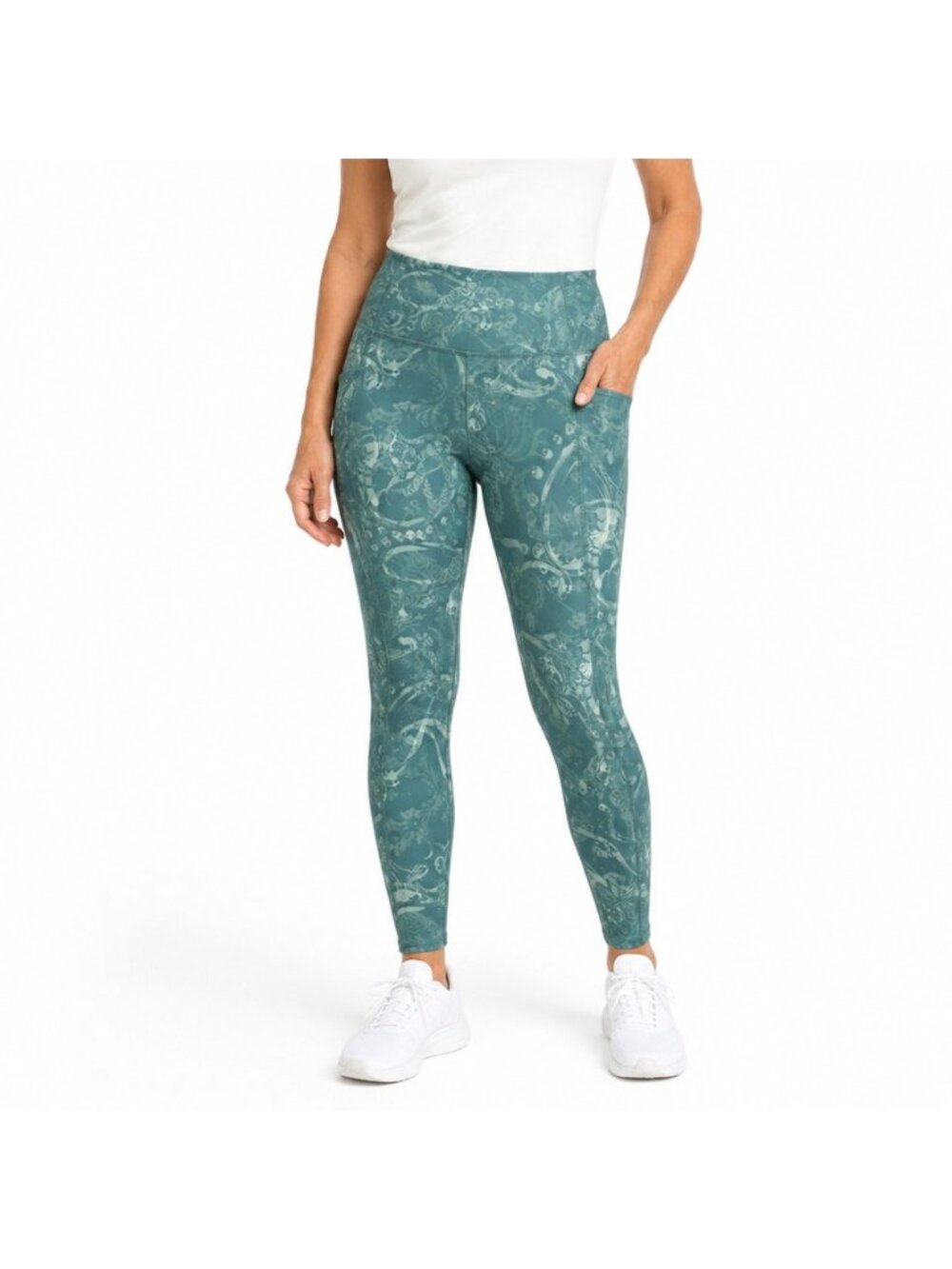 Chico’s Zenergy So Slimming Legging Size 1 M 8/10 Teal Paisley Print Active Pant